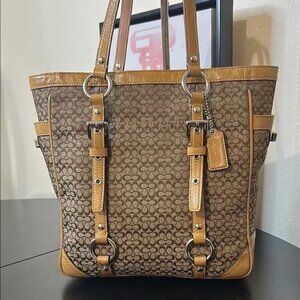 Coach Signature Jacquard Leather Gallery Shoulder Tote Bag Iconic Small "C" EUC
